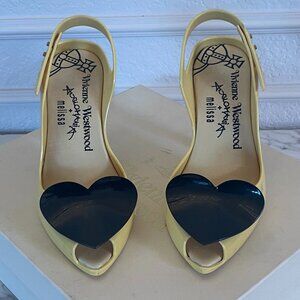 Vivienne Westwood Anglomania Dragon Lady Heart Heels in Yellow & Black - size 7